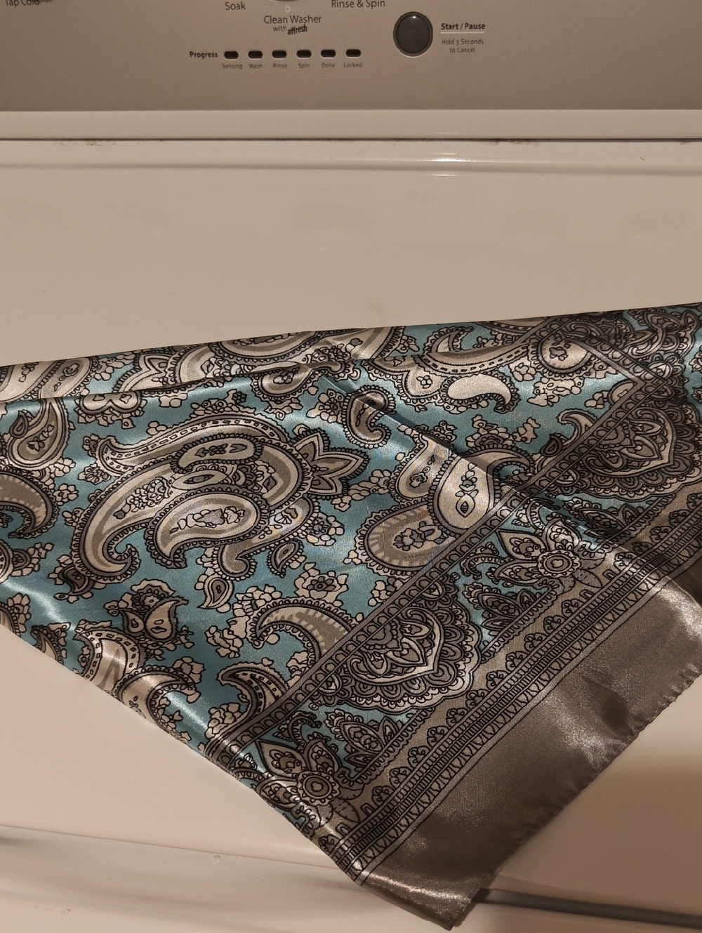 Silk Paisley Scarf in Teal and Silver